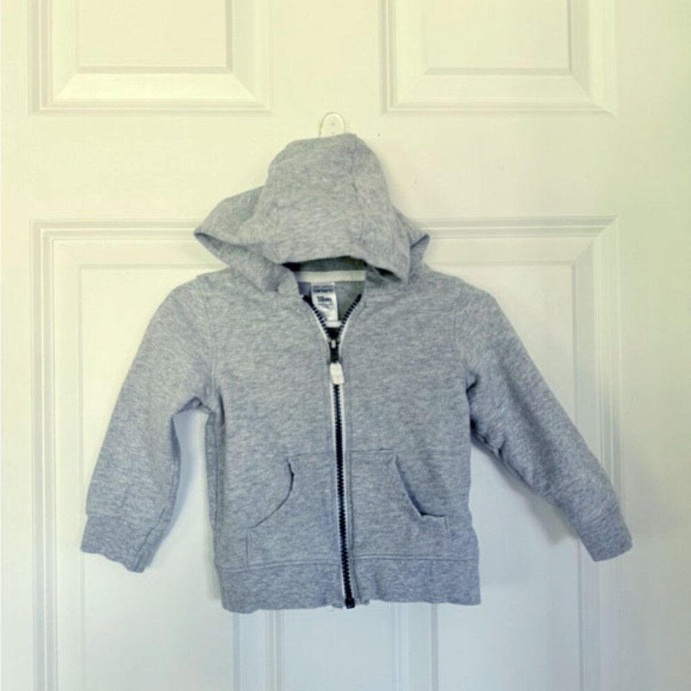 Carter’s Light Gray Baby Boy Zip-Up Hoodie with Hood  - Size 18 months
